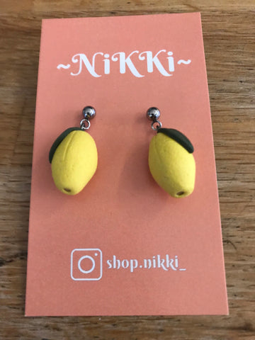 Lemon earrings by Nikki, polymer clay, made in Ottawa
