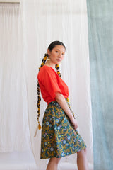 York Skirt by Kazak, Dandelions, A-line skirt, elastic waist, two large pockets, eco-fabric, organic cotton, sizes XS to XL, made in Montreal