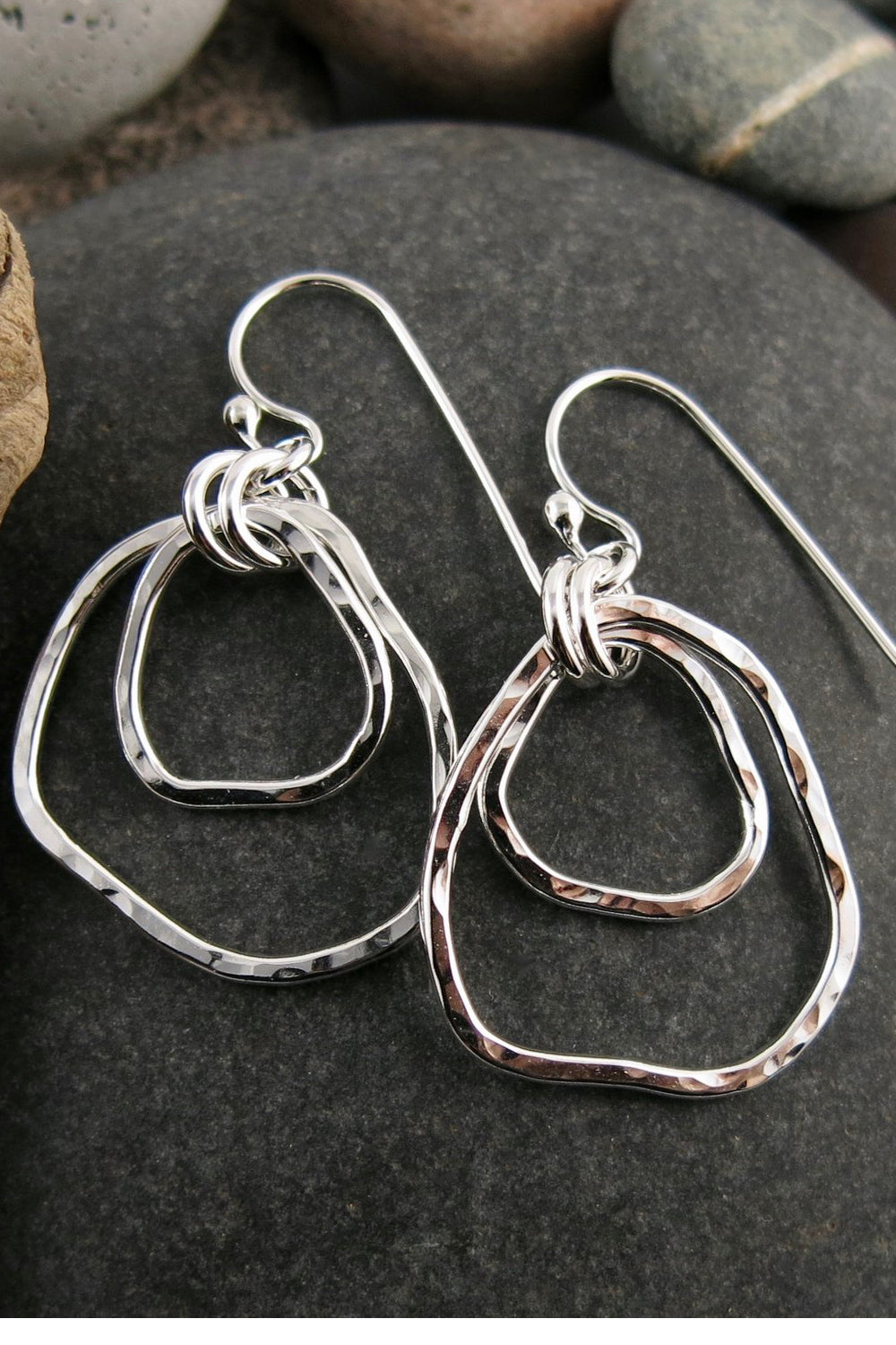 Coast Duo Earrings • Hammer Textured Free Form Sterling Silver Dangles