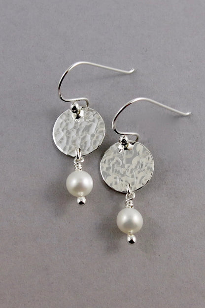 Pearl Moondrop Earrings - White freshwater pearls and sterling silver by Mikel Grant, made in Sechelt BC 