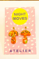 Orange Marble Mushroom Dangle Earrings