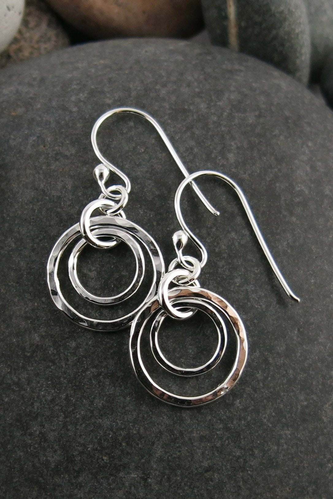 Nesting Duo Circle Earrings • Hammer Textured Sterling Silver 2021