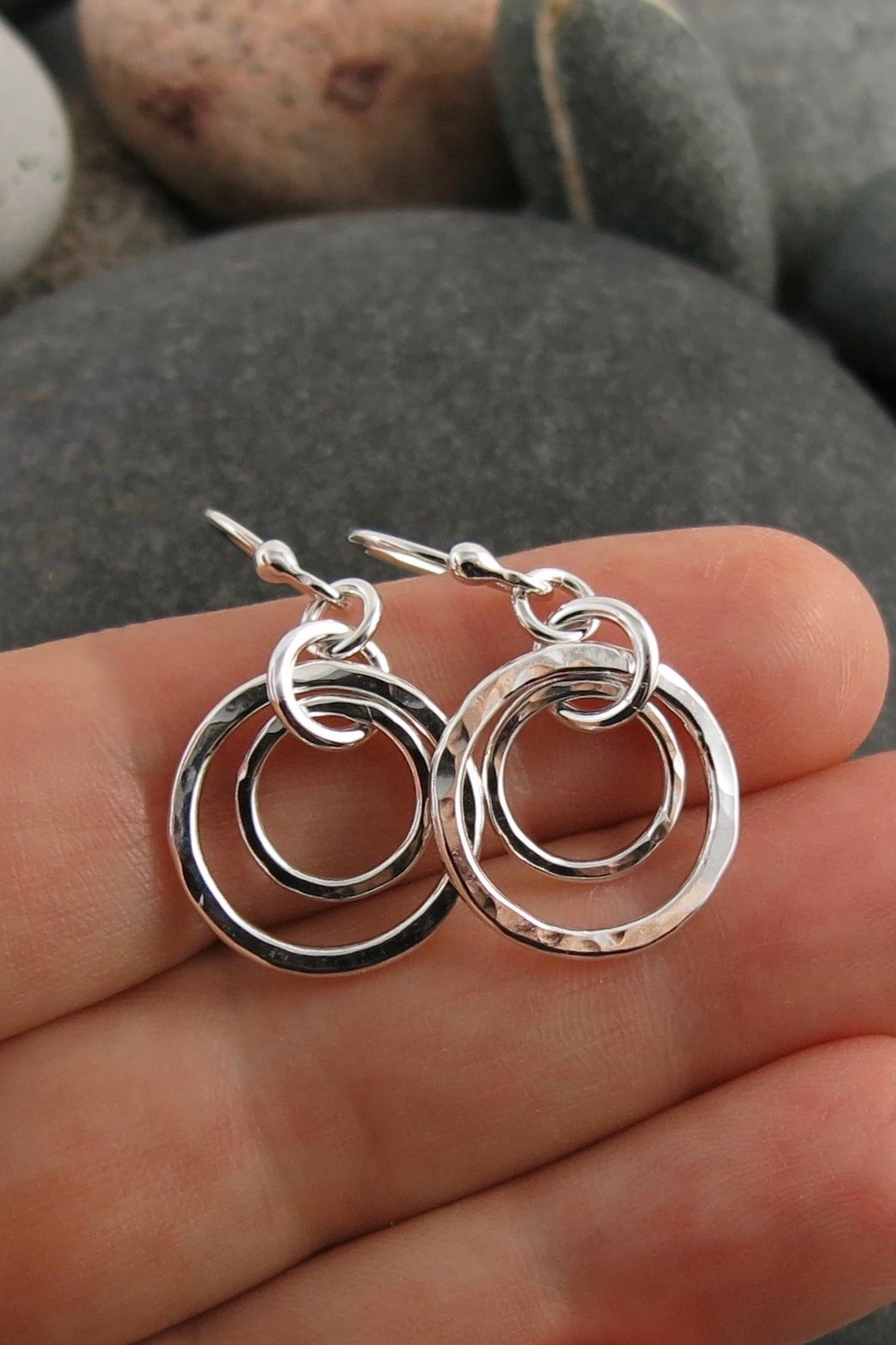 Nesting Duo Circle Earrings • Hammer Textured Sterling Silver 2021