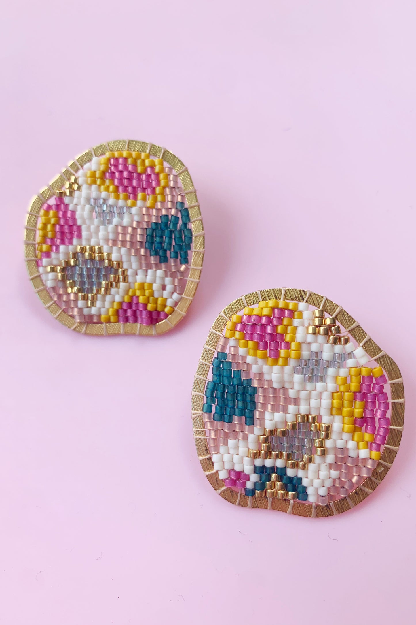 Ameoba Studs Pinks Yellow Cream - MADE TO ORDER