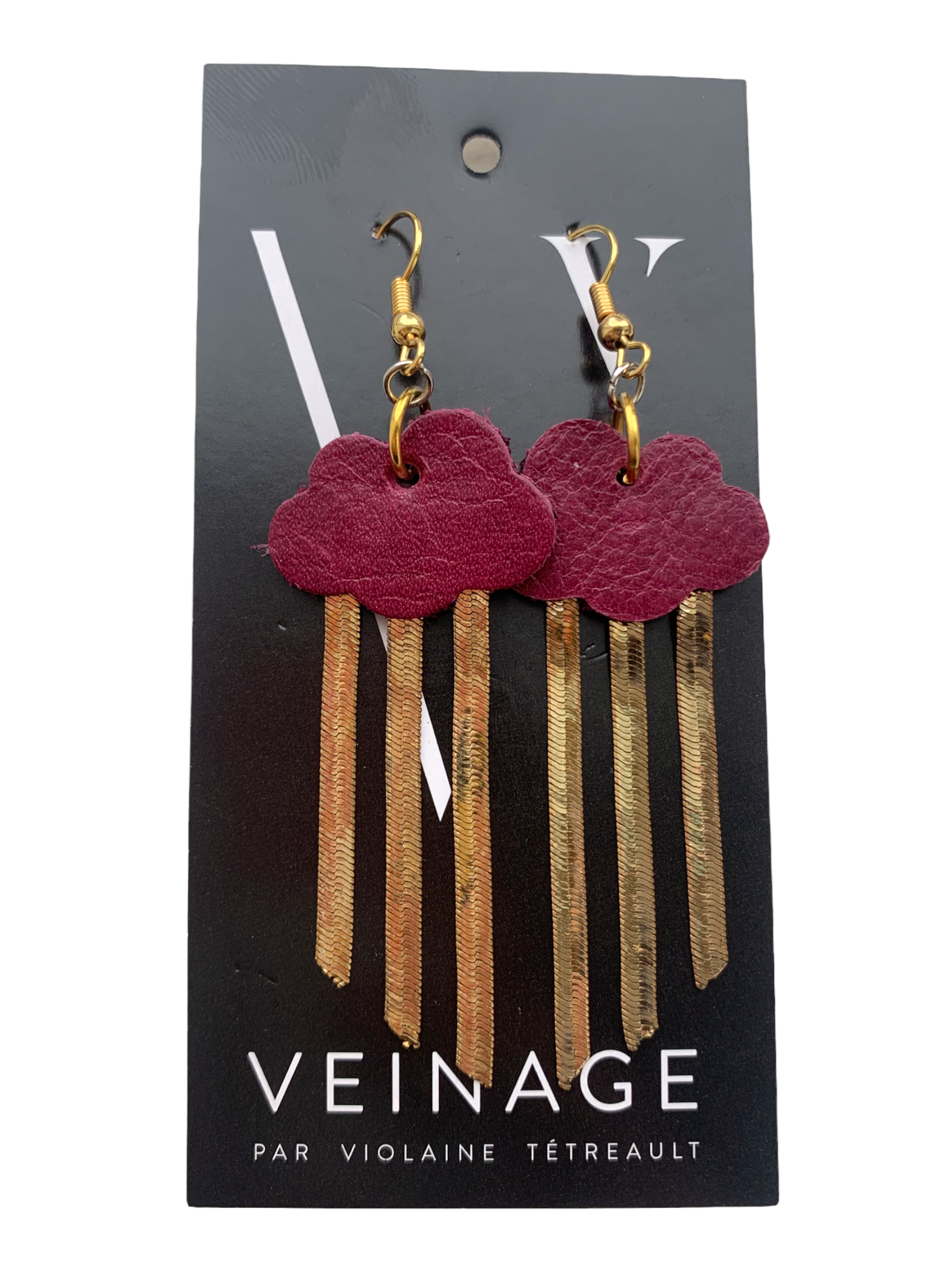 Petite Pluie - Statement leather and brass earrings