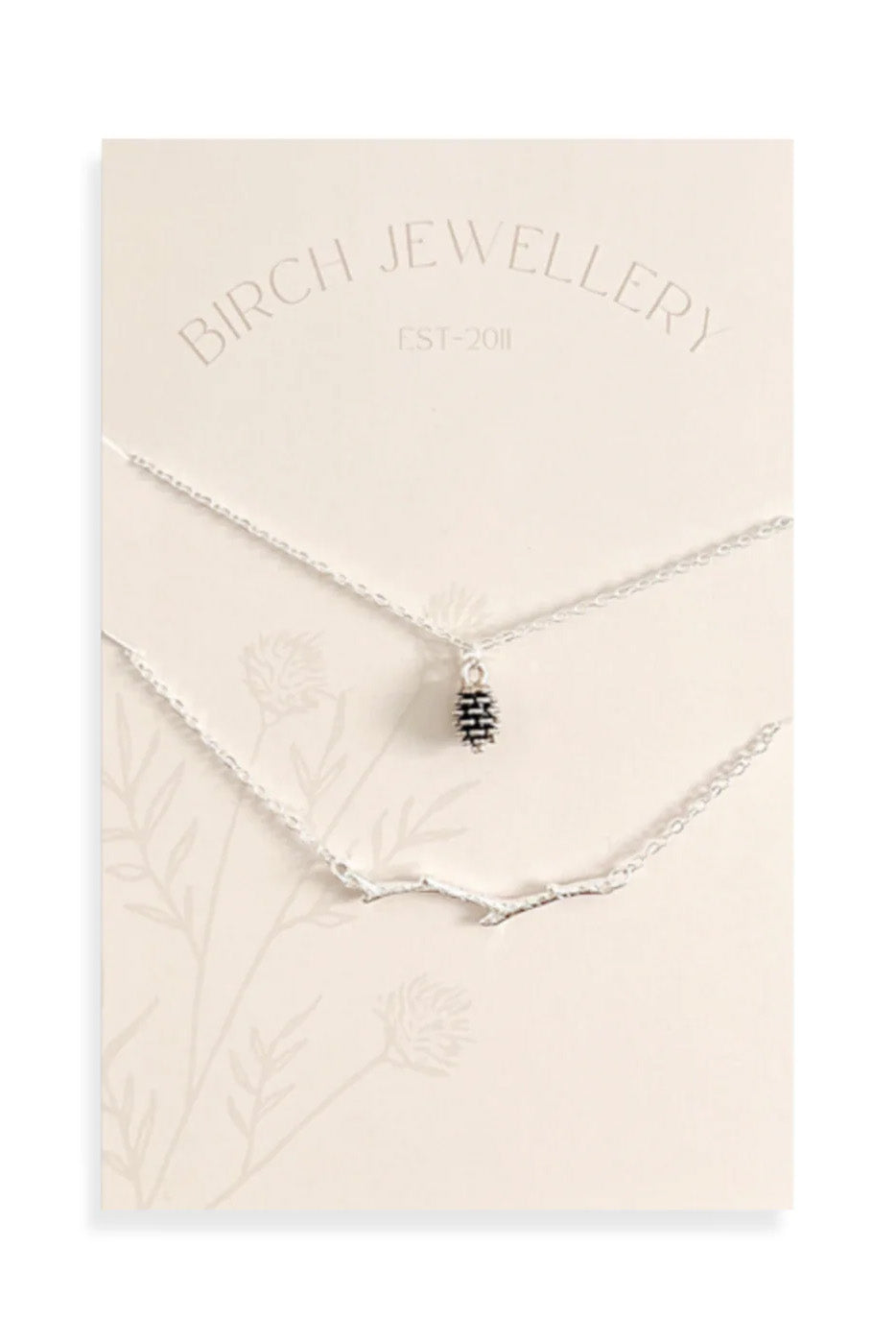 Pine Cone and Branch Layering Set by Birch Jewellery, Silver, made in Ottawa