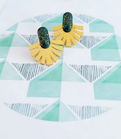 Ceramic Half Sun and Bean Stud Earrings