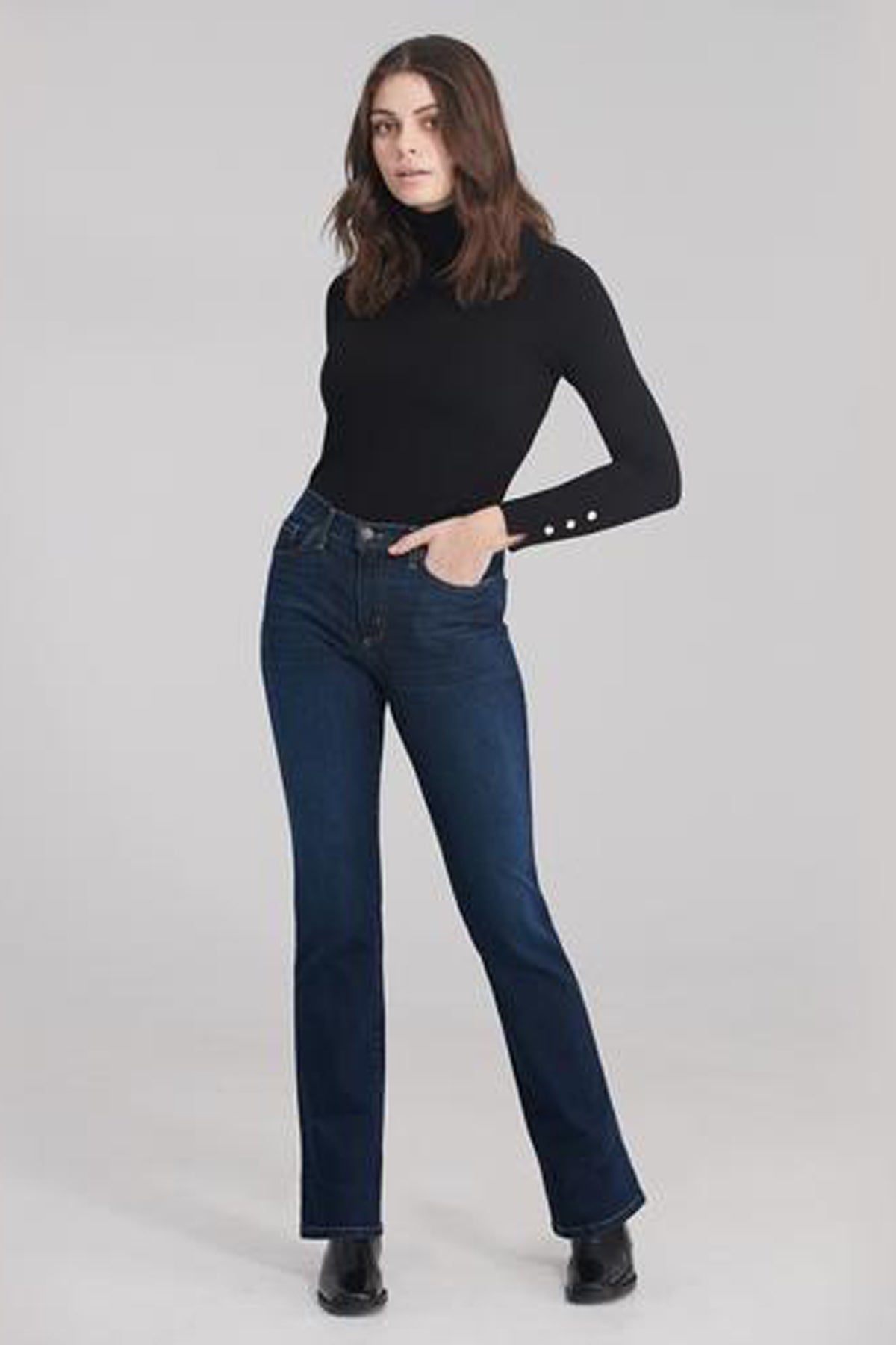 Classic Rise Straight Yoga Jean, Namaste, classic rise waist, straight cut, 32 inch inseam, sizes 24-34, made in Canada