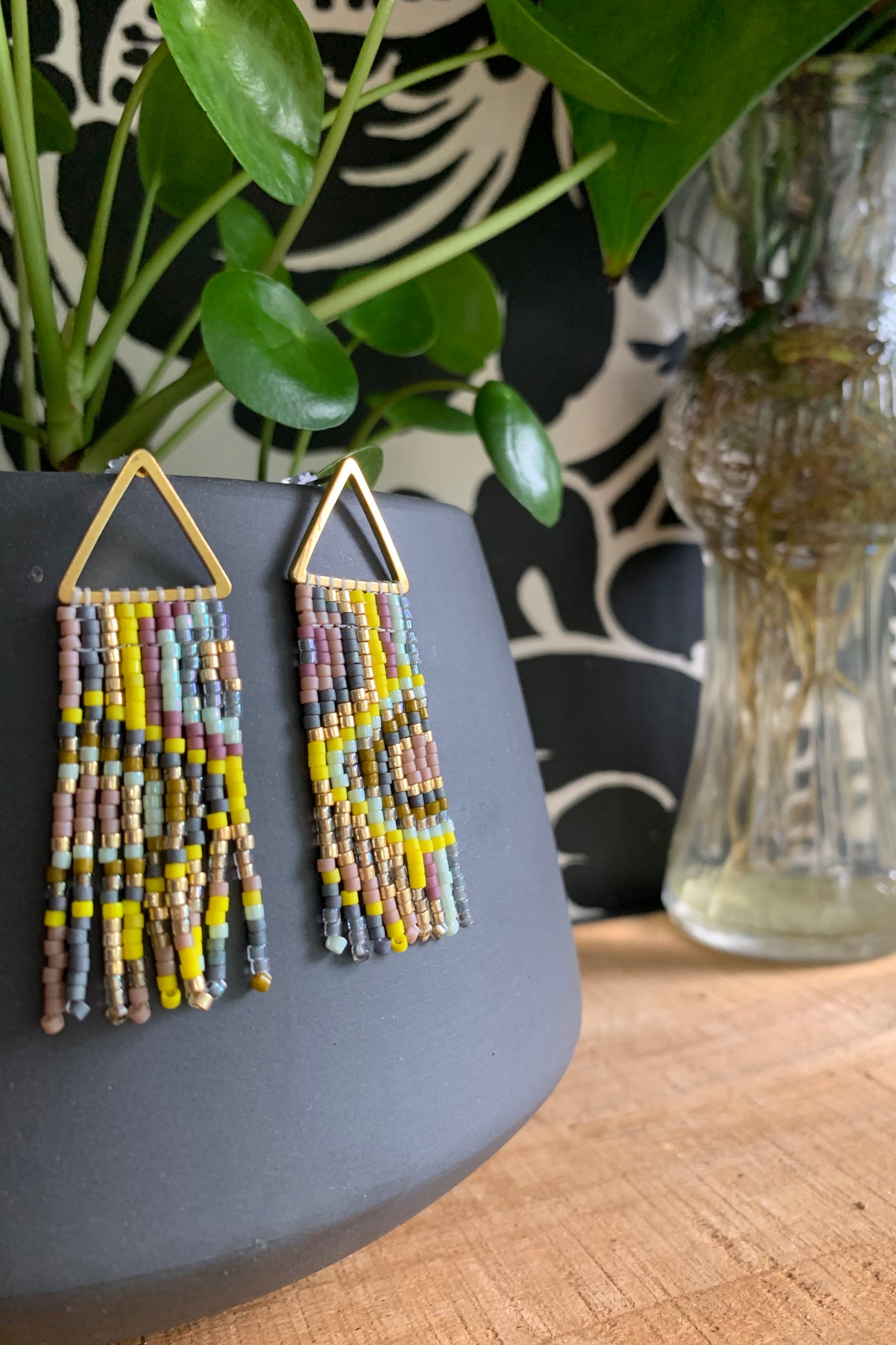 Agatha - Yellow mauve grey agate inspired earrings - MADE TO ORDER