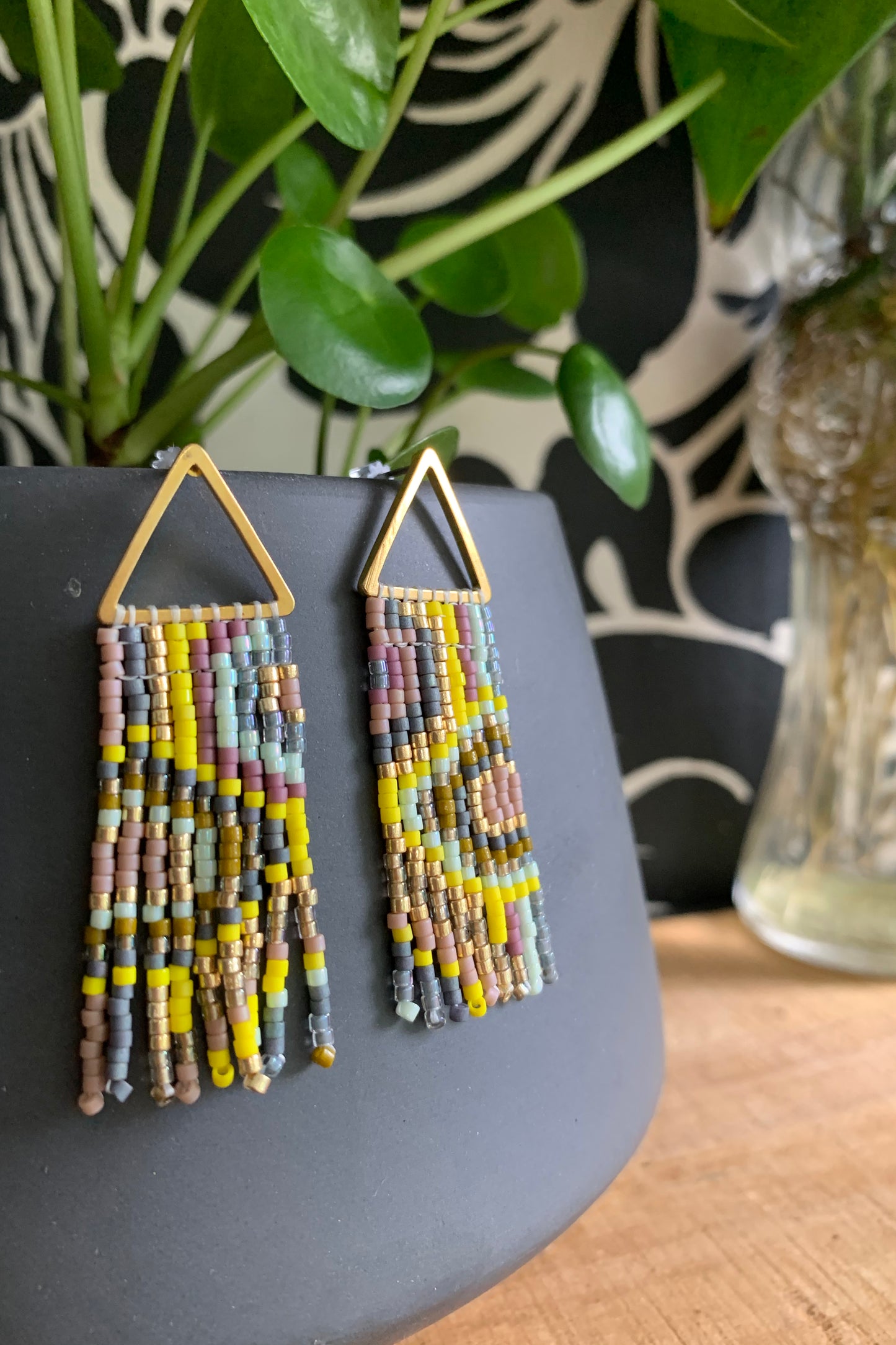 Agatha - Yellow mauve grey agate inspired earrings - MADE TO ORDER