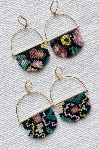 Miriam Beaded Earrings - Black and Muted Pastel beaded earrings