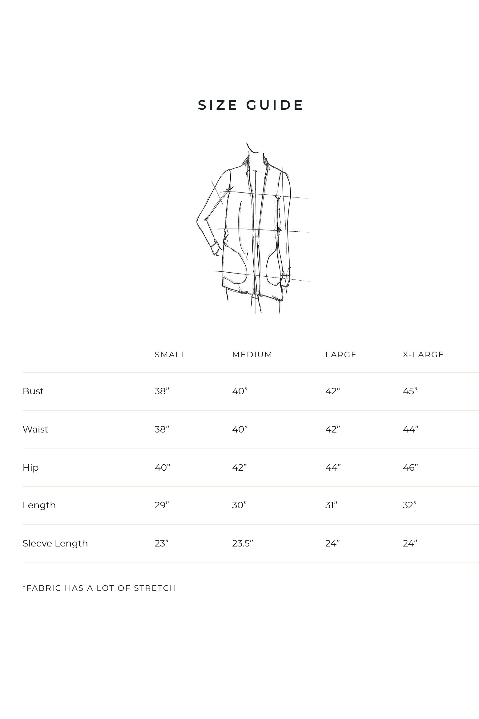 Classic Briton Cardigan by Blondie, size chart
