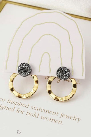 Vintage Glory 22, Emily Wavy Disc Ear Jacket Earrings, Gold.