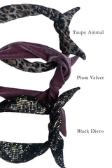 Twisted Headband by Kokoro, Taupe Animal, Plum Velvet, Black Disco
