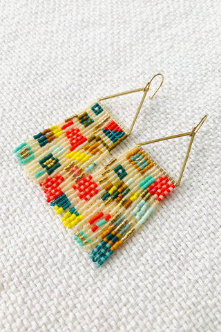 Val Fringe Earrings - Patchwork  Primary colours