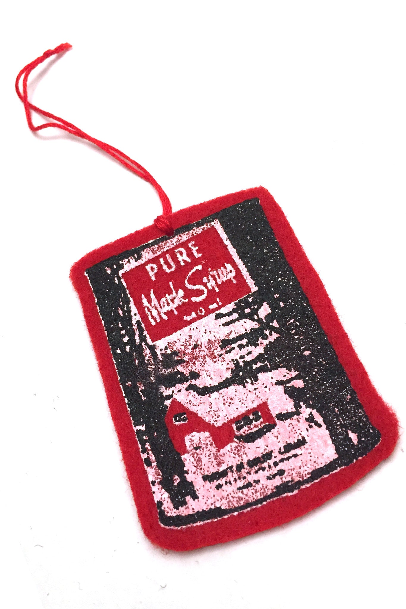 Red Maple Syrup Cans Sirop D'érable handmade felt ornaments. Handmade in our Ottawa studio.