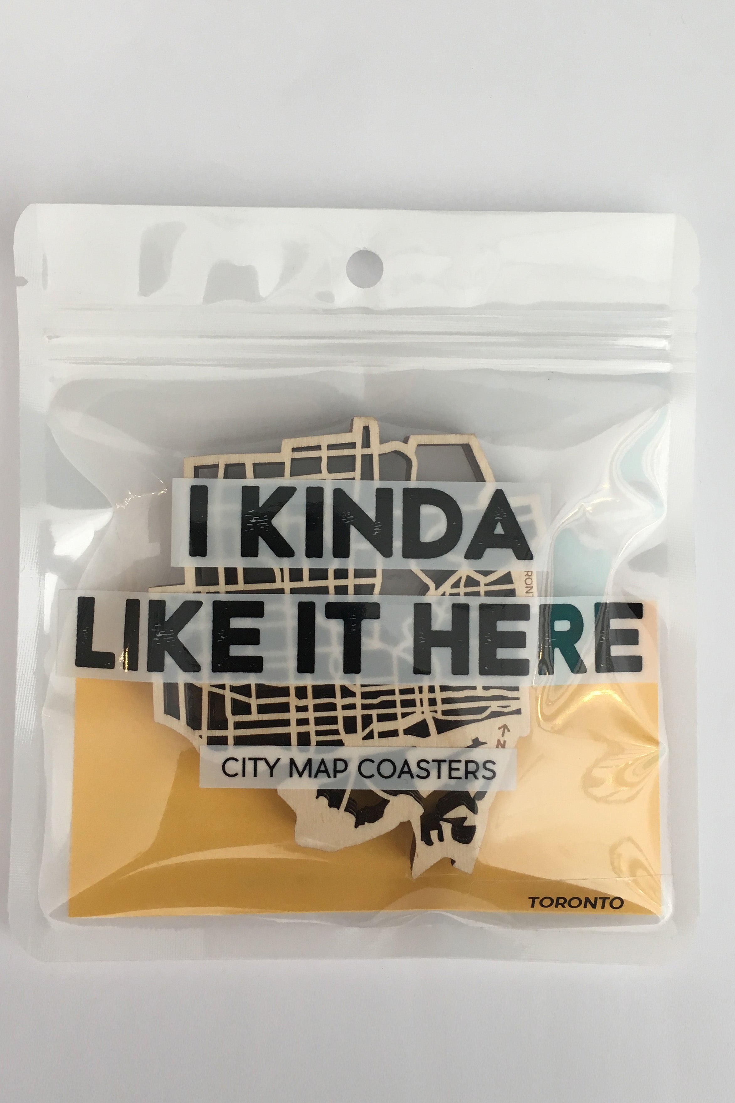 The National Design Collective Toronto "I Kinda Like it Here" Wood Coaster. Made in Canada